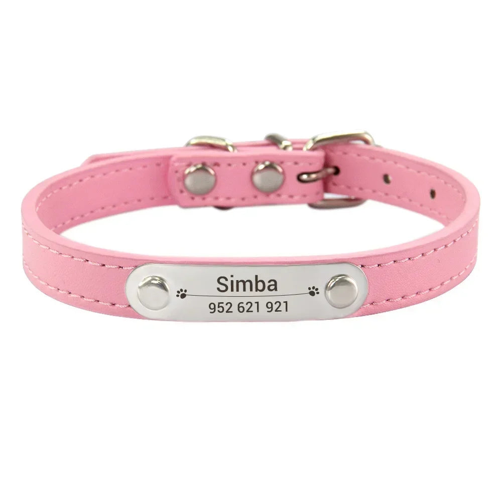 Personalized Dog Collar with Engraved Name Plate, 16 Colors