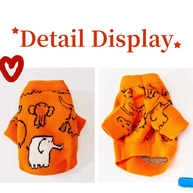 Knit Dog Turtleneck Sweater with Rabbit or Elephant Design