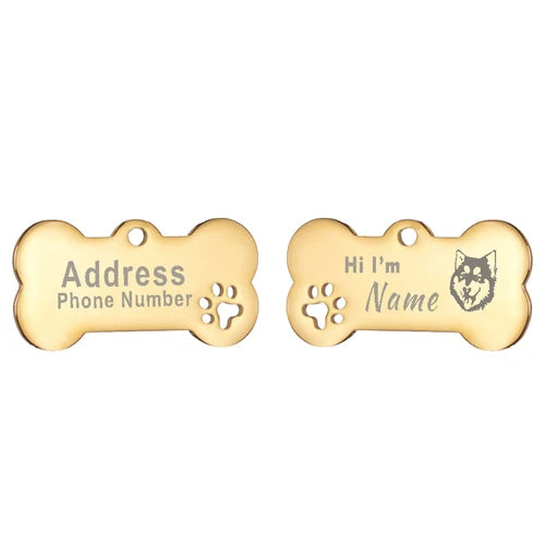 Engraved Bone Dog ID Tag, Personalized Stainless Steel Tag