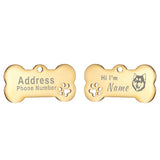 Engraved Bone Dog ID Tag, Personalized Stainless Steel Tag