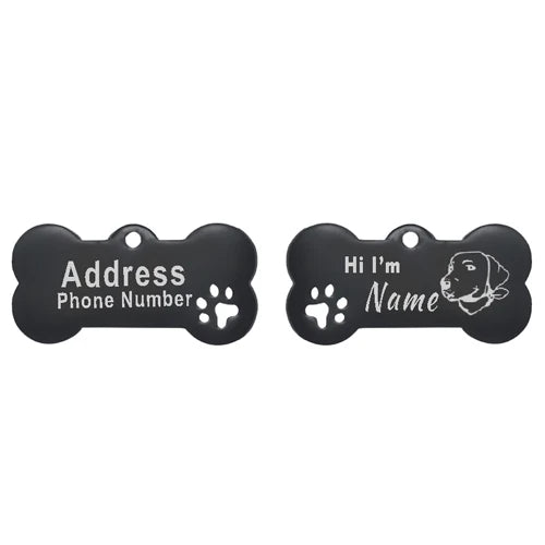 Engraved Bone Dog ID Tag, Personalized Stainless Steel Tag