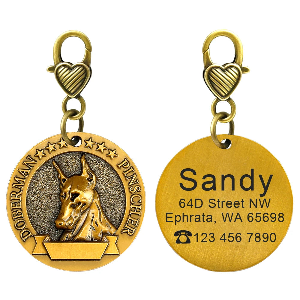 Engraved Copper Finish Dog Tag for Large Dogs, Personalized