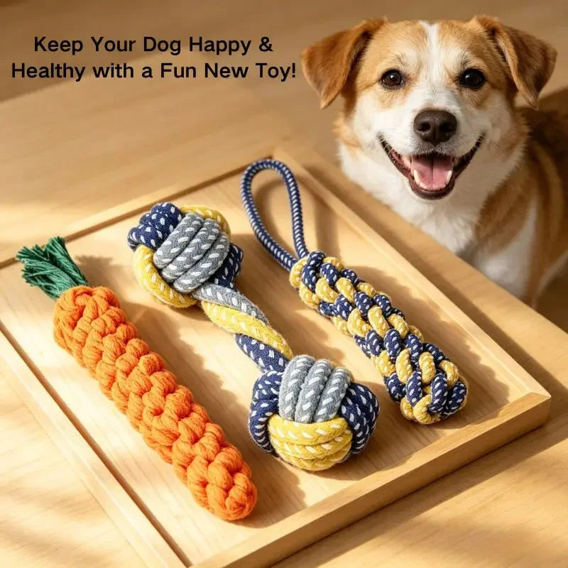 Cotton Rope Dog Chew Toy in Carrot, Dumbbell and Corn Shapes