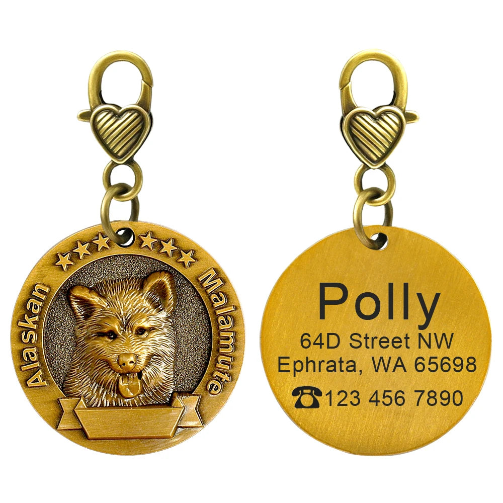 Engraved Copper Finish Dog Tag for Large Dogs, Personalized