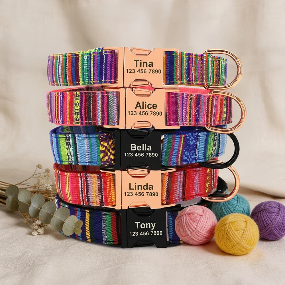 Personalized Nylon Dog Collar with Engraved Name and Metal Buckle