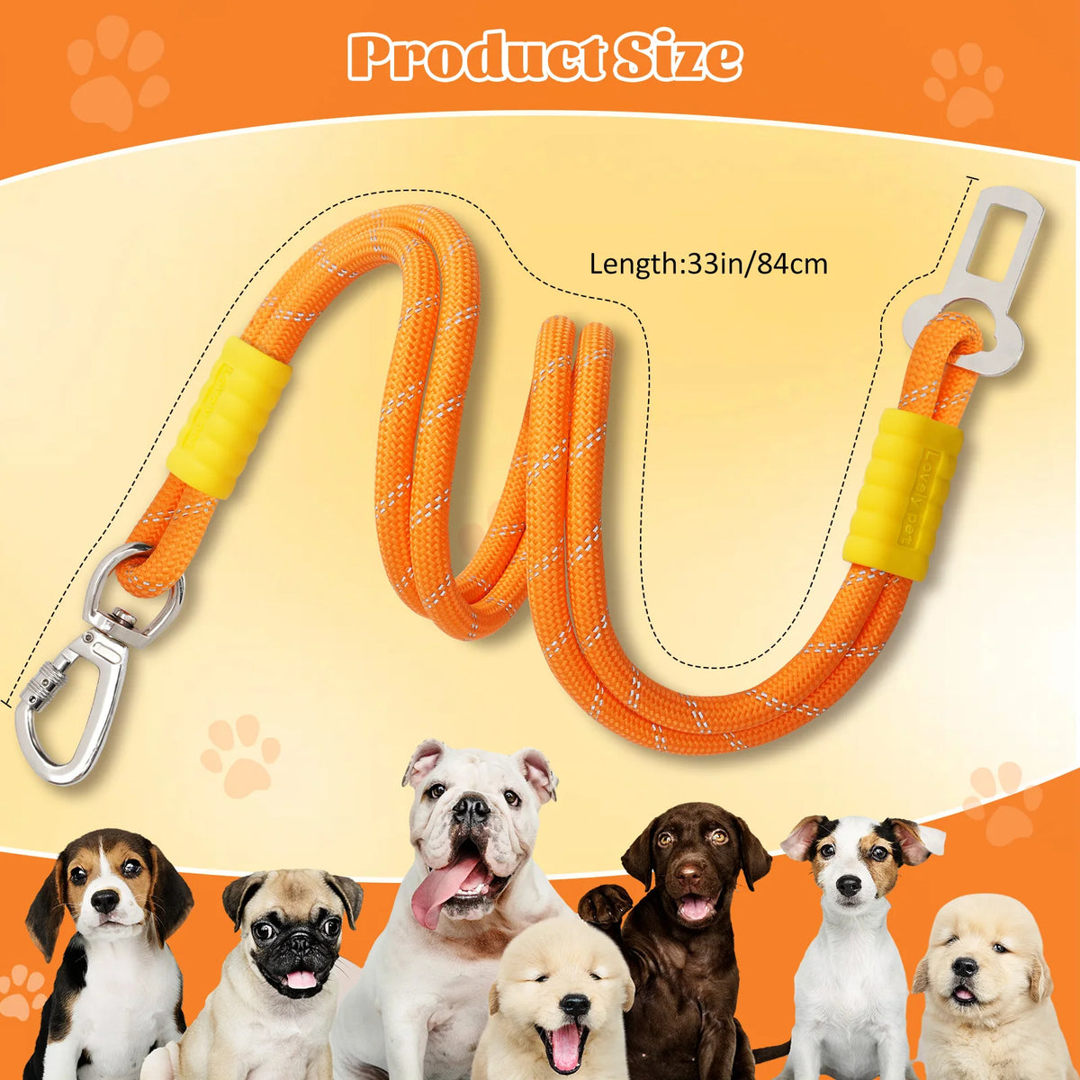 Dog Seat Belt Tether with Dual Reflective Ropes and Swivel Clip