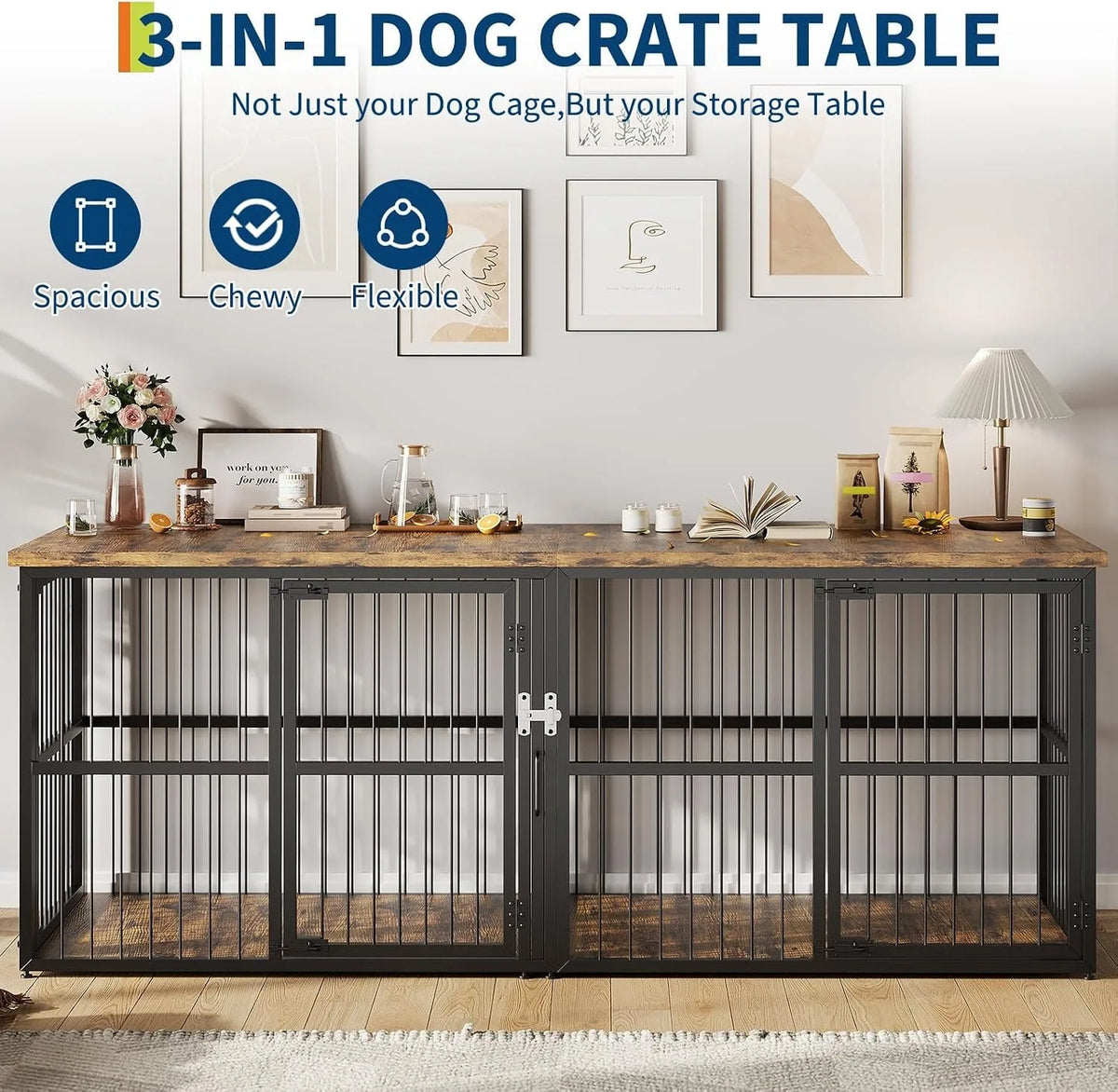 87 Inch Double Dog Crate Furniture with Divider