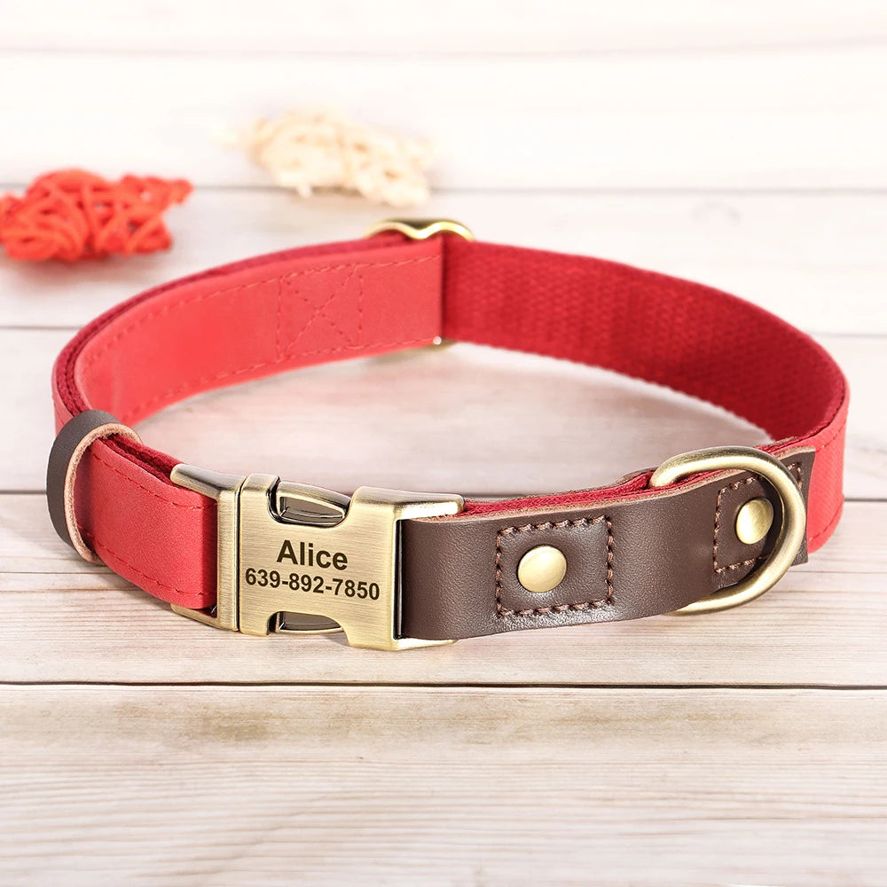 Custom Engraved Dog Collar in PU Leather, 9 Colors