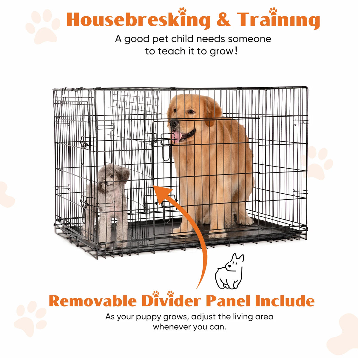 48 Inch Double Door Folding Dog Crate with Leak-Proof Tray