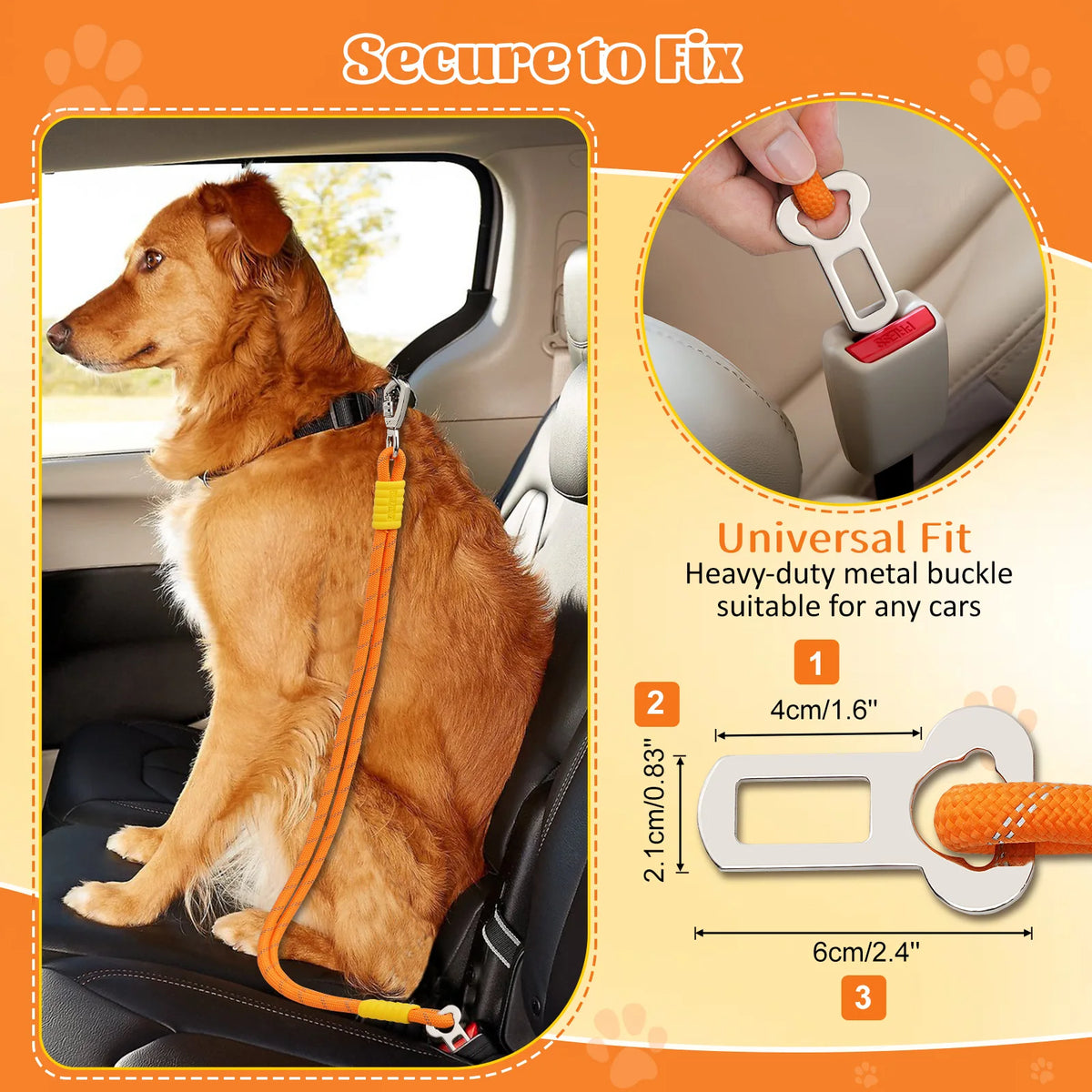 Dog Seat Belt Tether with Dual Reflective Ropes and Swivel Clip