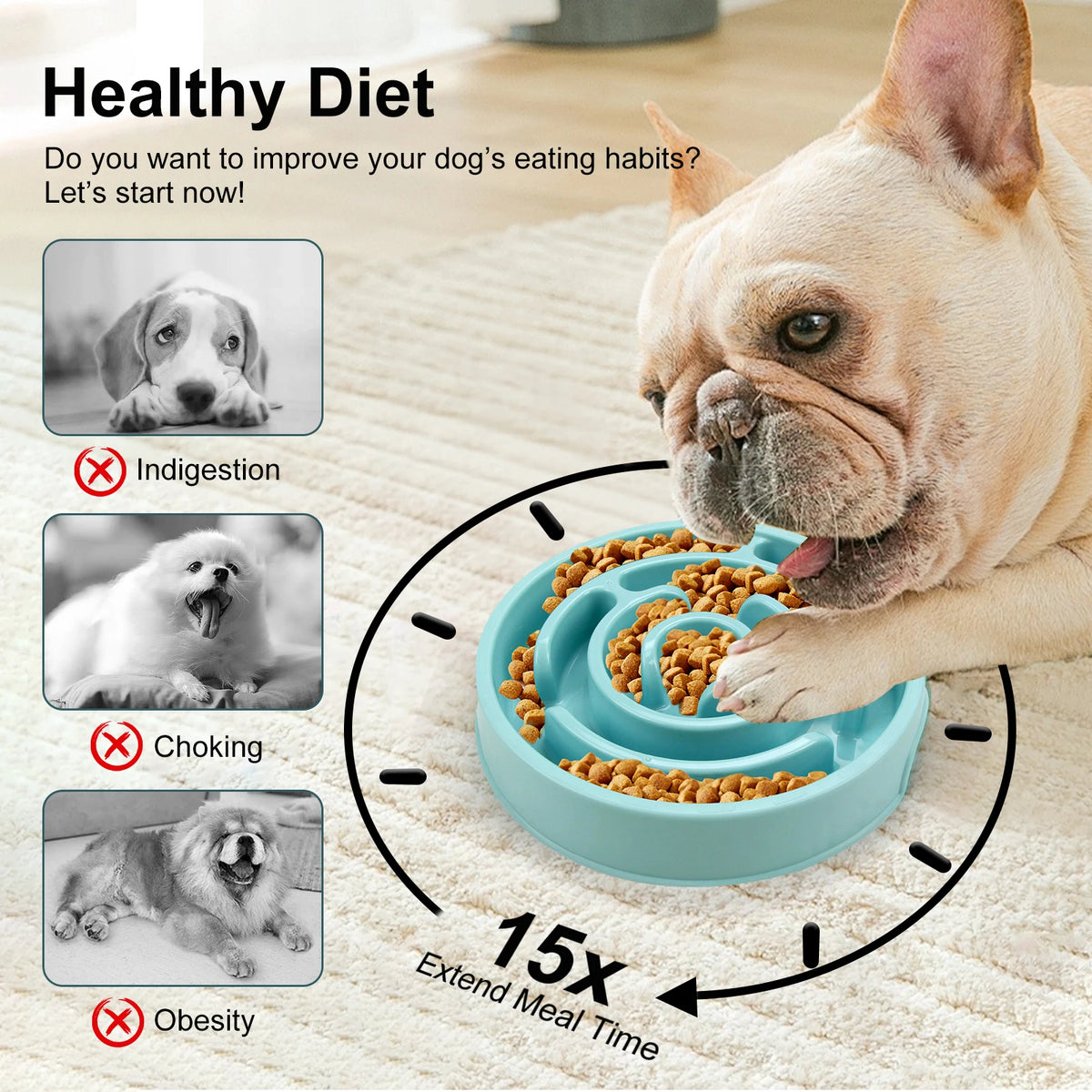 Dog Slow Feeder Bowl with Maze Design and Non-Slip Base