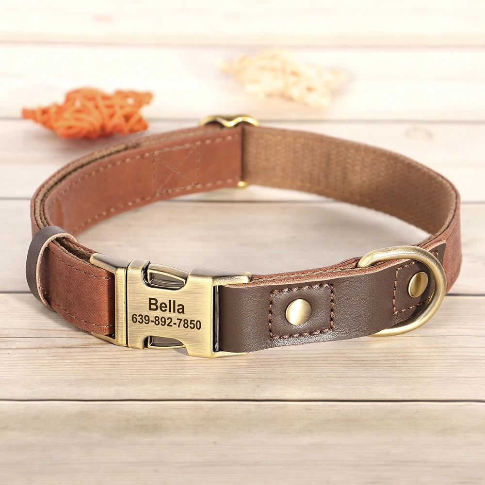 Custom Engraved Dog Collar in PU Leather, 9 Colors
