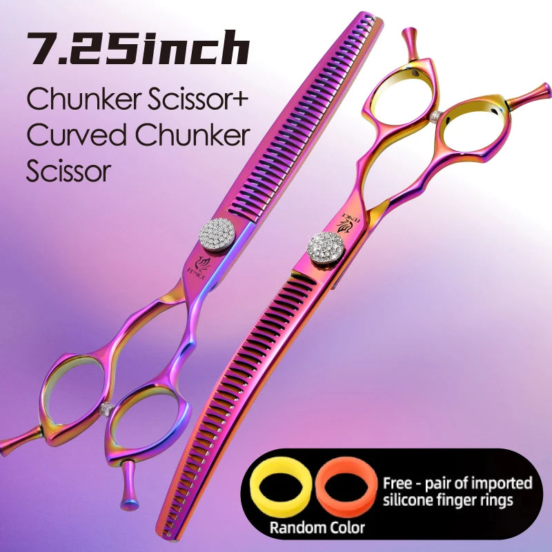 Curved Chunker Dog Grooming Scissors, 7.25 Inch 440C Steel