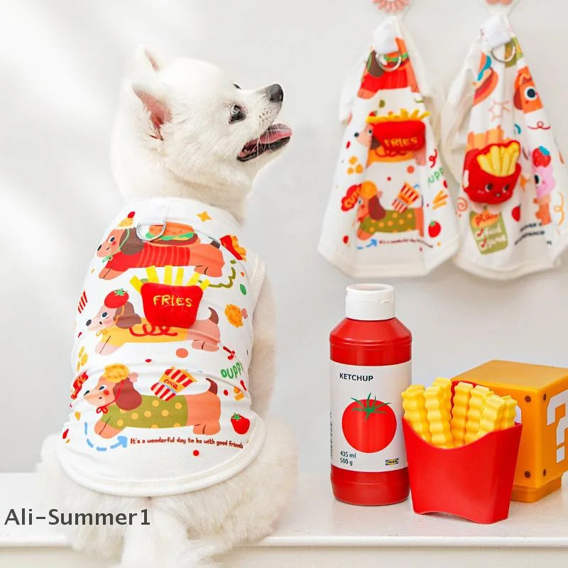 Burger Dog Vest, Cute Cartoon Summer Shirt for Small Dogs and Cats