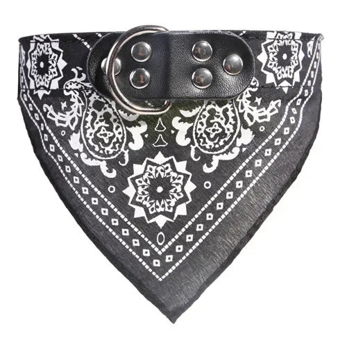 Adjustable Dog Bandana Collar with Reflective Leather