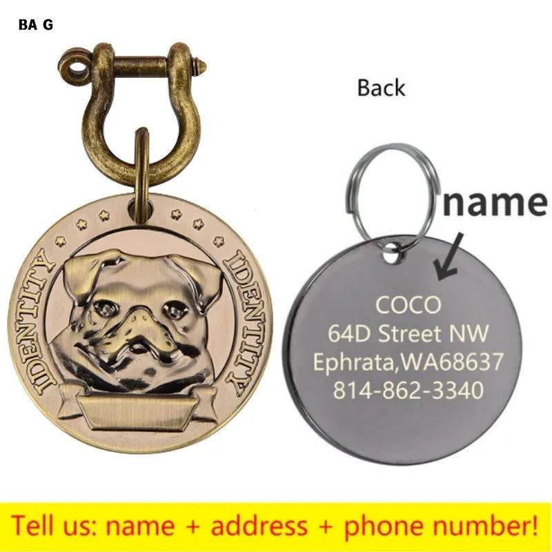 Personalized Engraved Dog ID Tag with Name, Phone and Address