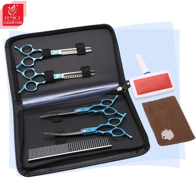 Fenice 6.5 Inch Dog Grooming Scissors Set, Straight, Curved & Thinning