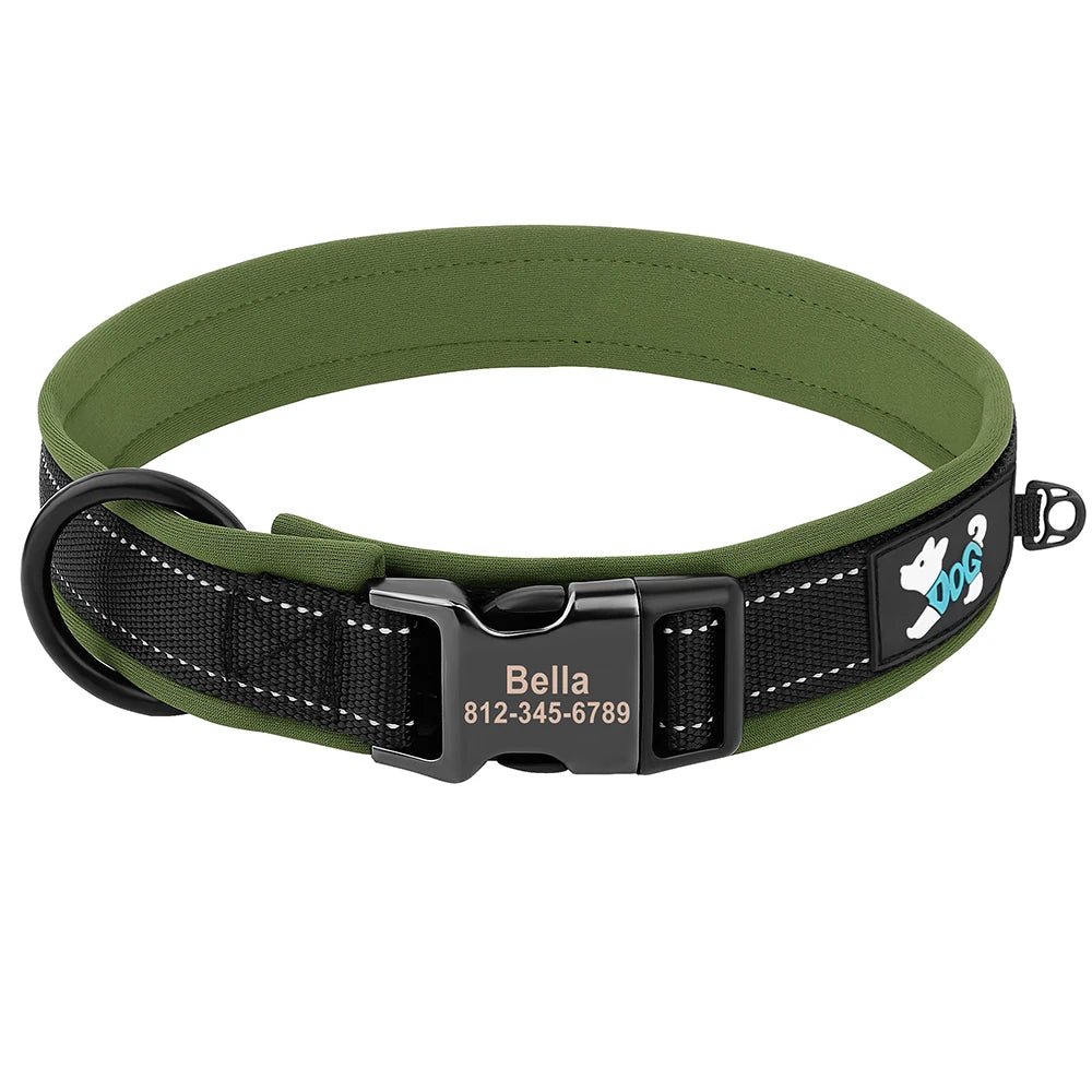 Personalized Dog Collar with Engraved Buckle, Reflective & Padded