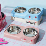 Foldable Elevated Dog Bowl Stand with Double Stainless Steel Bowls