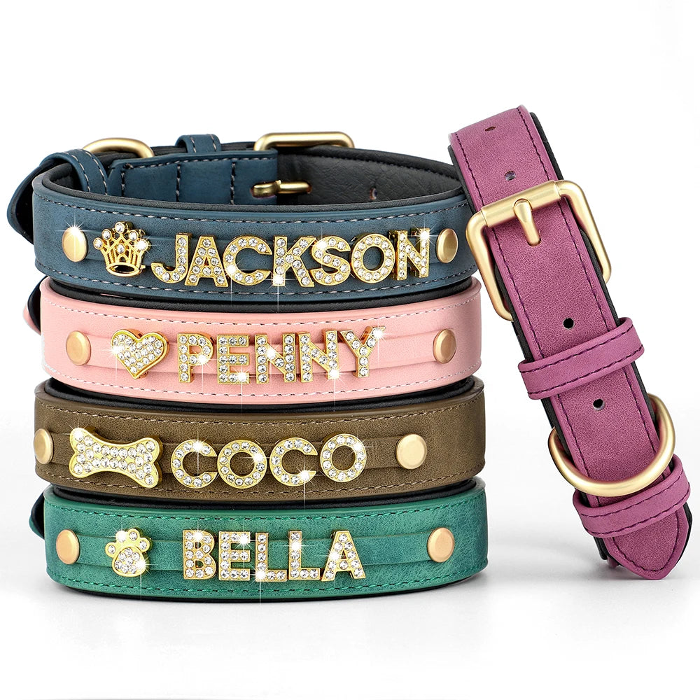 Custom Name Dog Collar with Jeweled Letter Charms