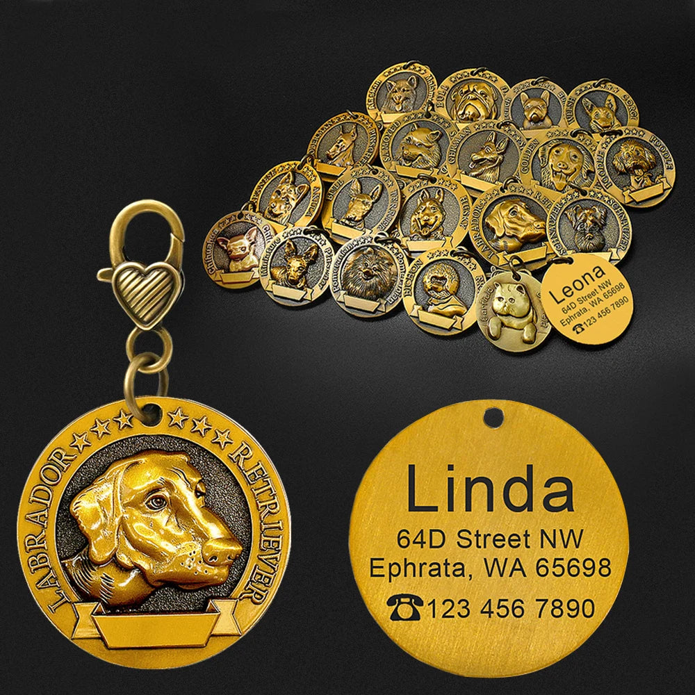 Engraved Copper Finish Dog Tag for Large Dogs, Personalized
