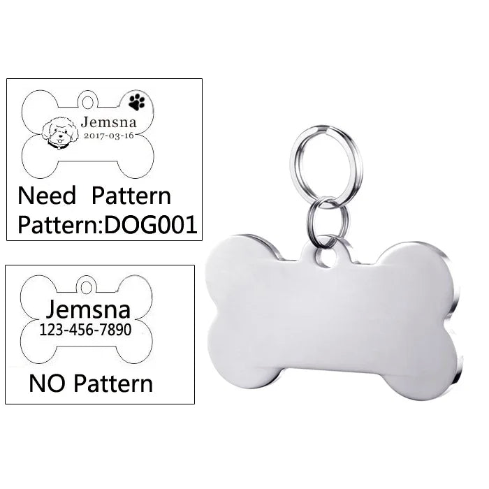 Engraved Dog ID Tag, Two-Sided Stainless Steel Name Tag