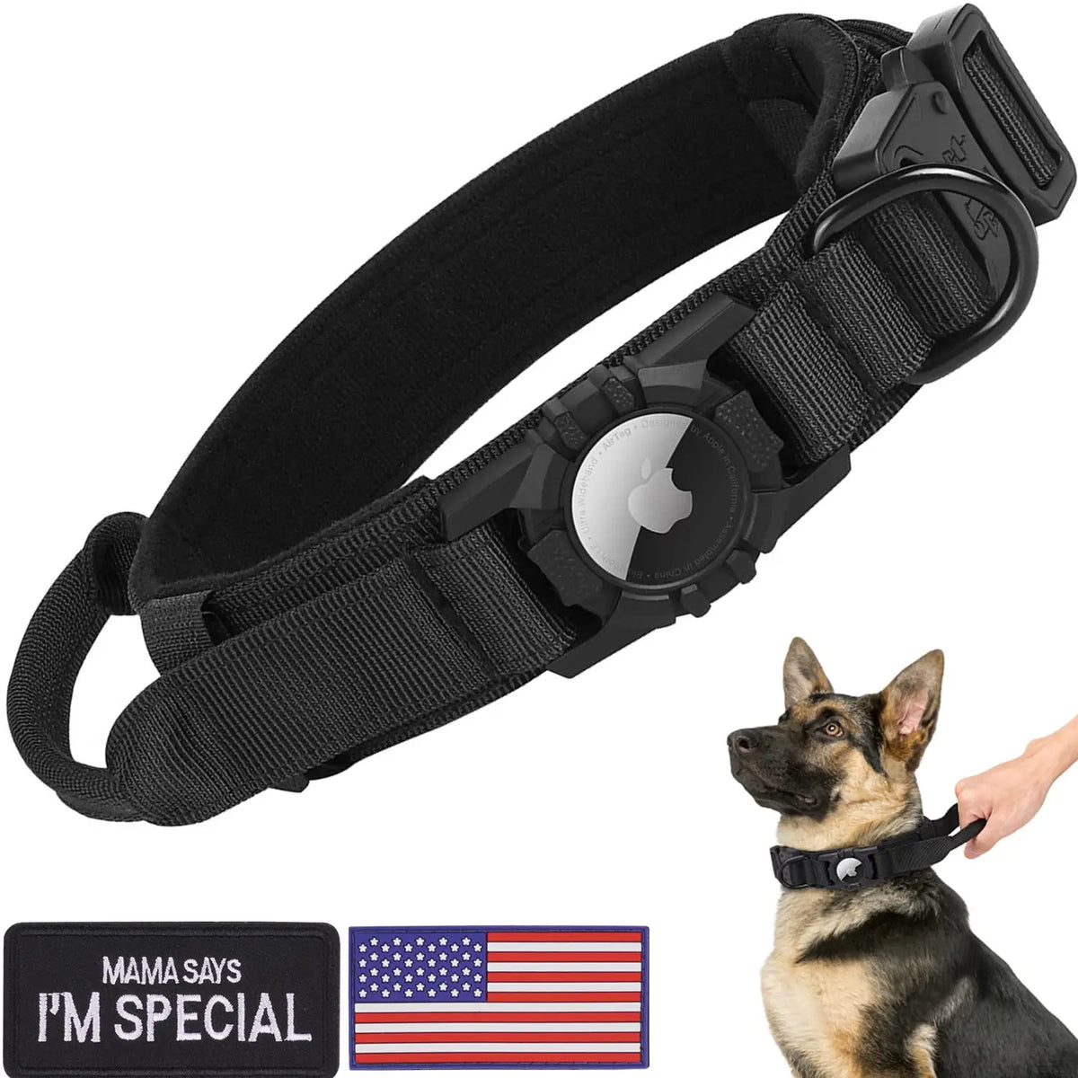 1000D Tactical AirTag Dog Collar with Control Handle
