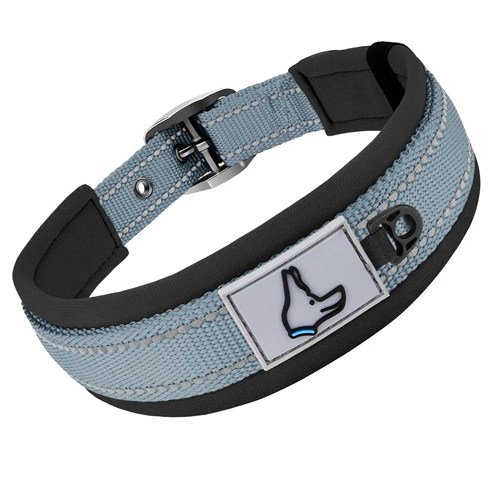 Heavy Duty Padded Dog Collar for Large Dogs, Reflective Nylon