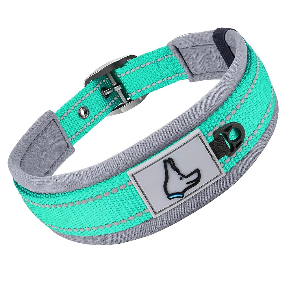 Heavy Duty Padded Dog Collar for Large Dogs, Reflective Nylon