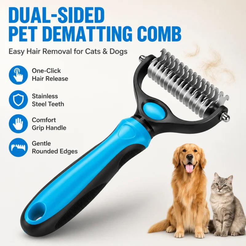 Double-Sided Dematting Comb for Dogs and Cats, 9 and 17 Teeth