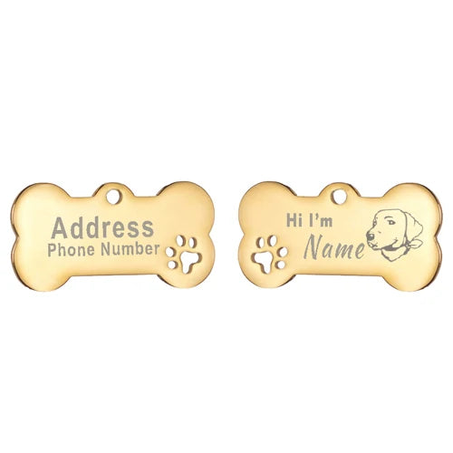 Engraved Bone Dog ID Tag, Personalized Stainless Steel Tag
