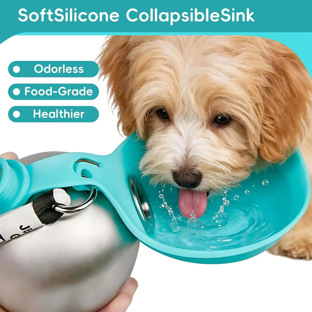 Portable Dog Water Bottle with Fold-Out Silicone Bowl, 9.6 oz