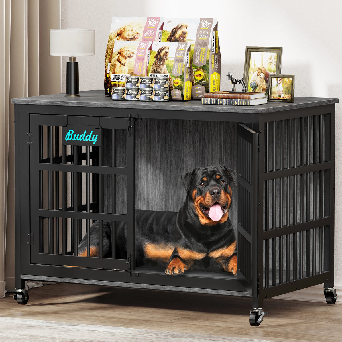 Dog Crate Furniture with Casters, TV Stand Design