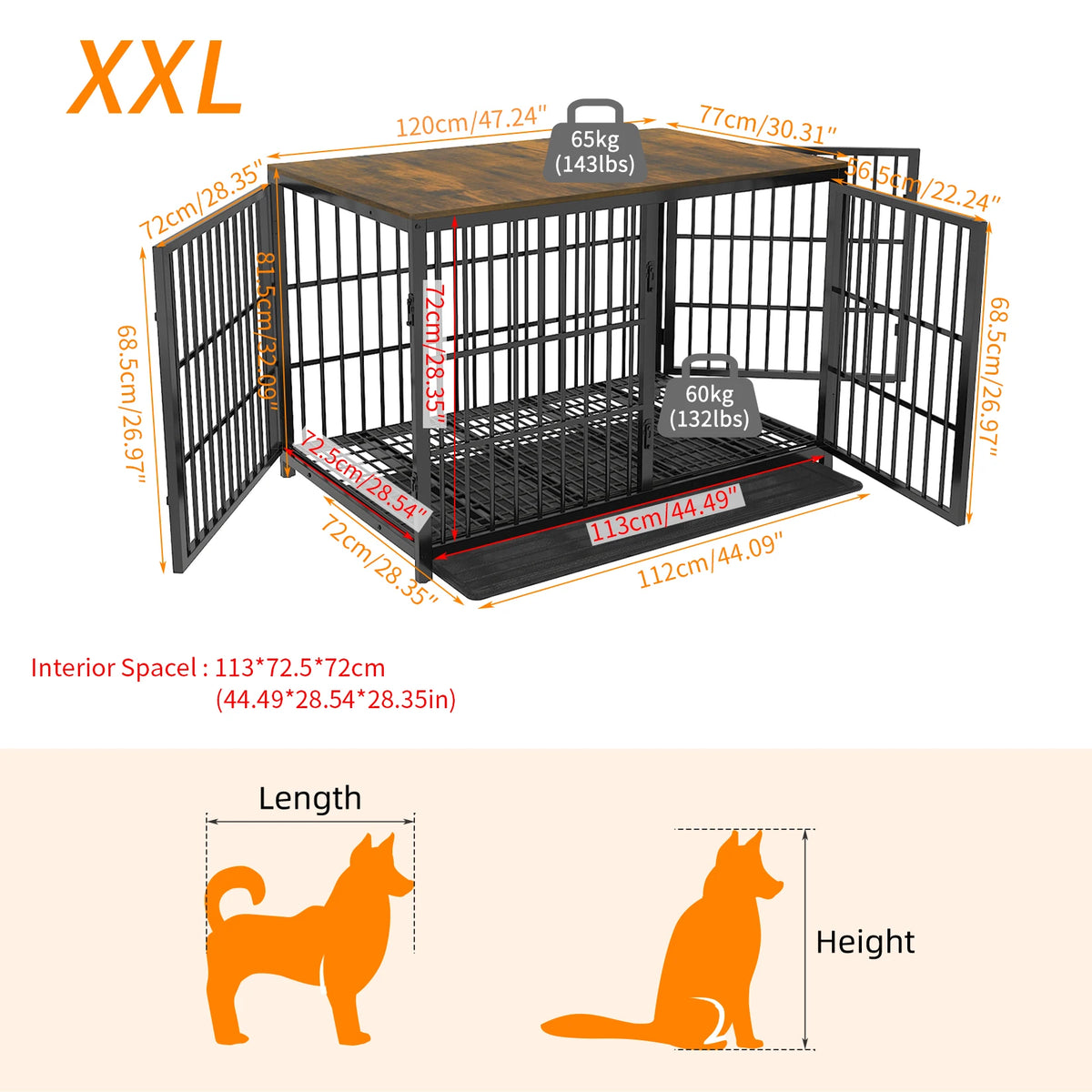 Wooden Dog Crate Furniture End Table, M to 2XL Sizes