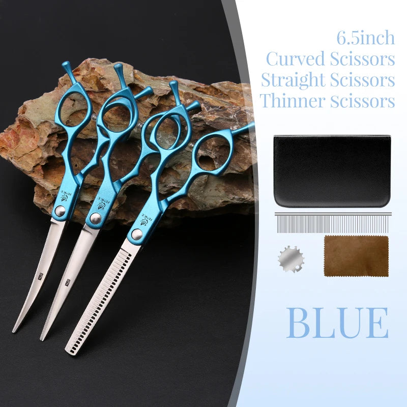 Fenice 6.5 Inch Dog Grooming Scissors Set, Straight, Curved & Thinning