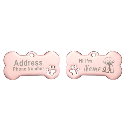 Engraved Bone Dog ID Tag, Personalized Stainless Steel Tag