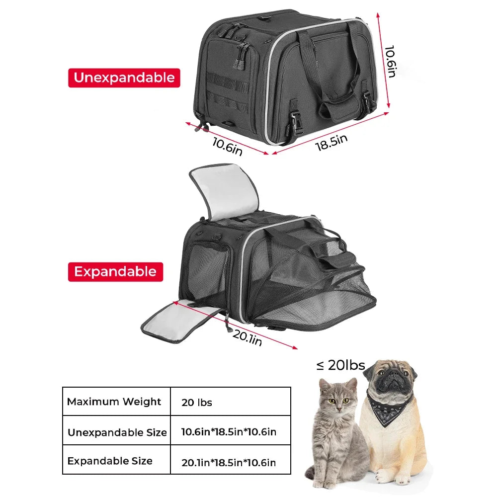 Motorcycle Dog Carrier Bag with Expandable Sides for Pets up to 20 lb