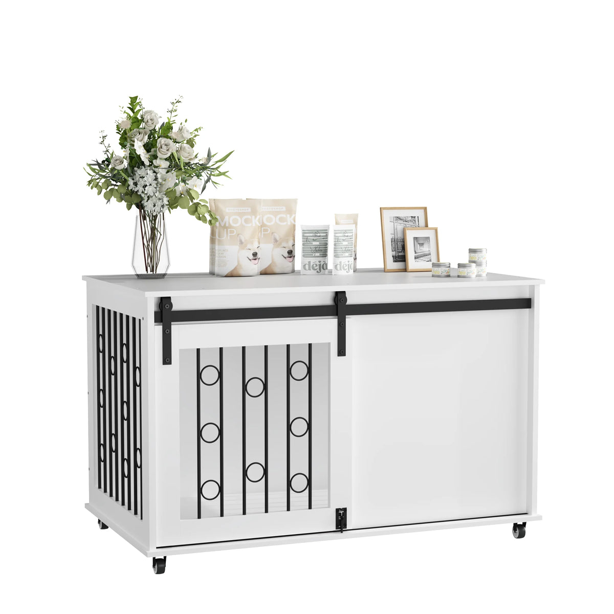 Modern Dog Crate Furniture with Sliding Barn Door