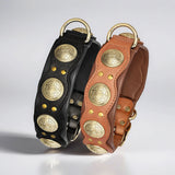 Real Leather Spiked Studded Dog Collar for Medium and Large Dogs