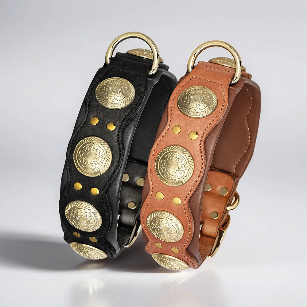 Real Leather Spiked Studded Dog Collar for Medium and Large Dogs
