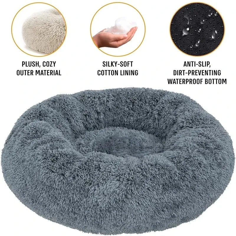 Round Plush Dog Bed, Fluffy Donut Bed for Small to Large Dogs