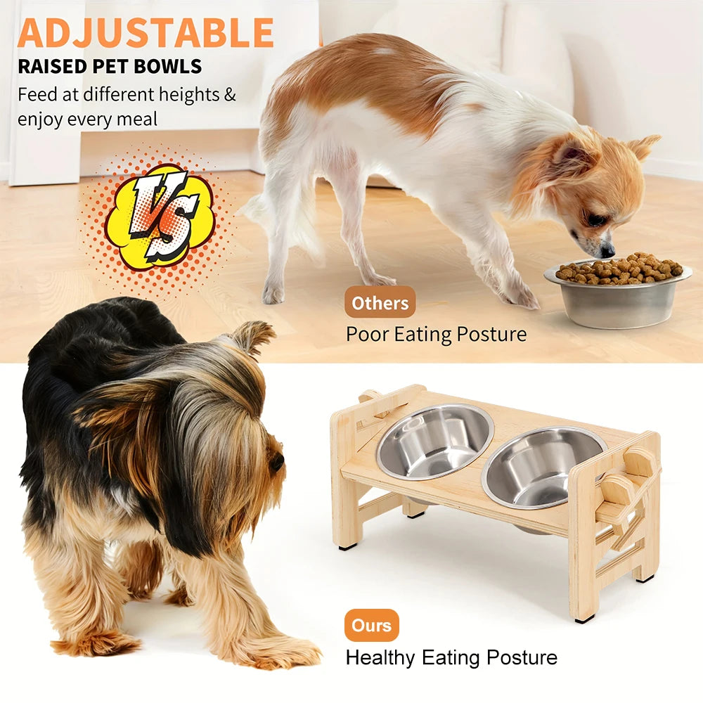 Elevated Dog Bowls, 15 Degree Tilted Stand, 2 Stainless Steel Bowls Dog Feeder