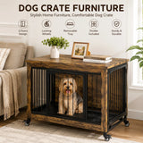 38 Inch Dog Crate Furniture with 3 Doors & Wheels