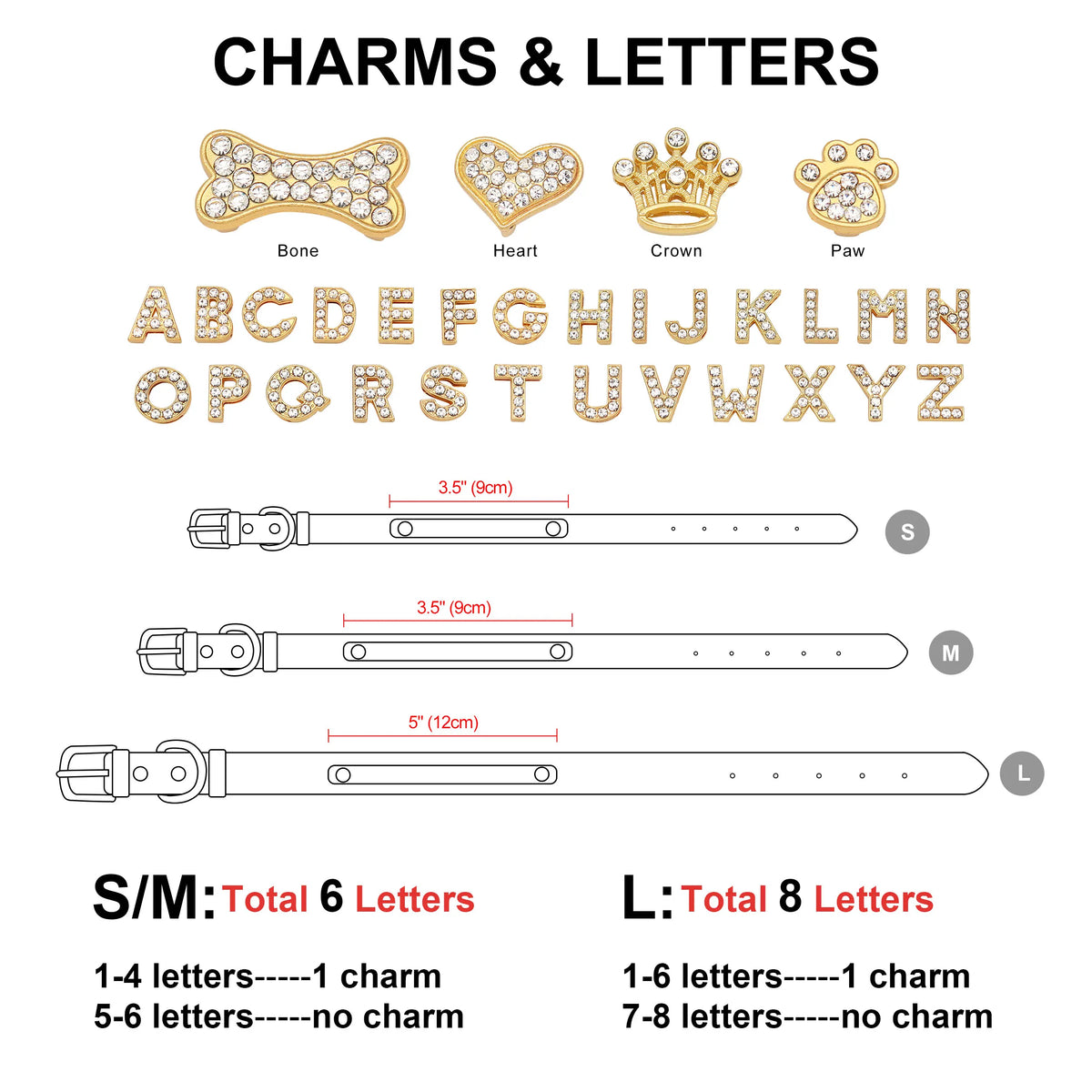 Custom Name Dog Collar with Jeweled Letter Charms