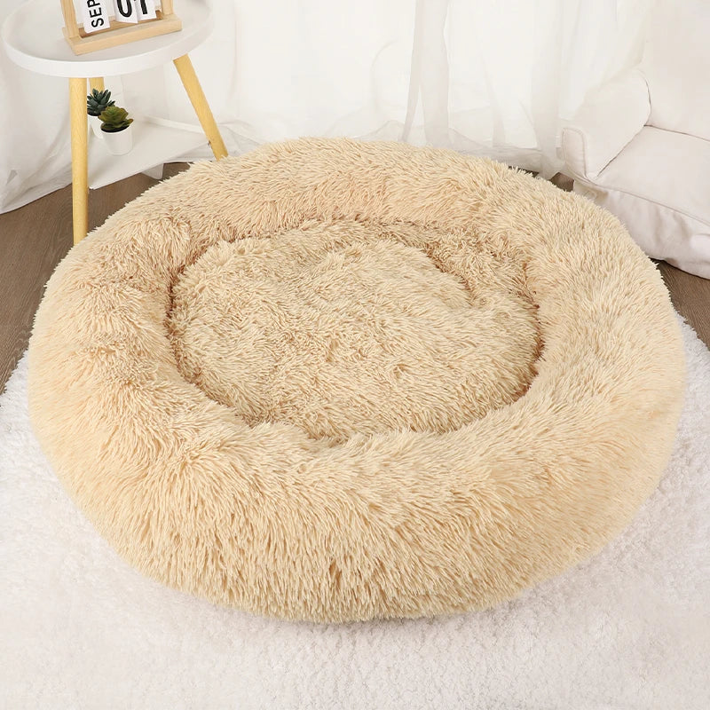Fluffy Donut Dog Bed, Round Plush Bed for Small to Large Dogs