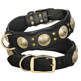 Real Leather Spiked Studded Dog Collar for Medium and Large Dogs