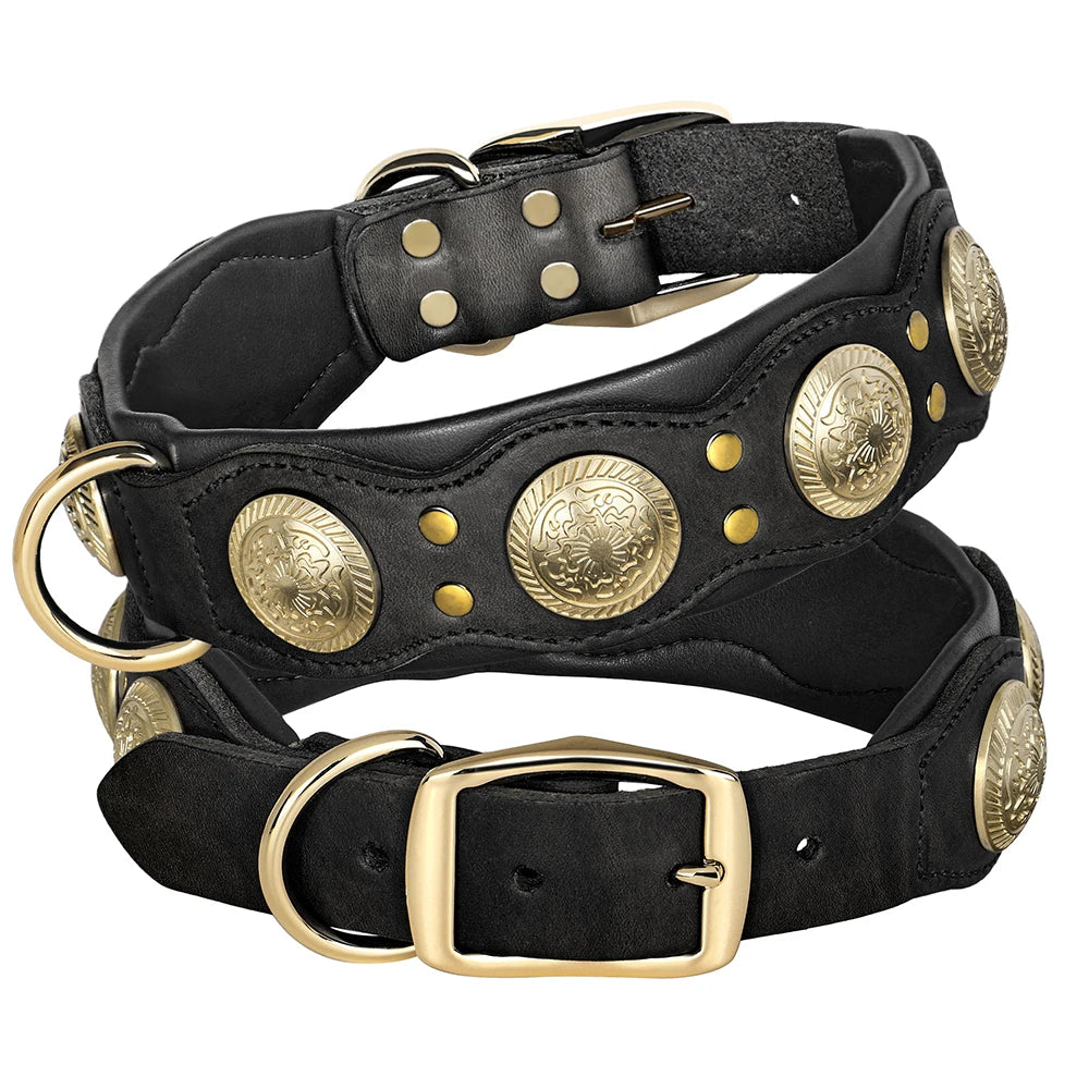 Real Leather Spiked Studded Dog Collar for Medium and Large Dogs