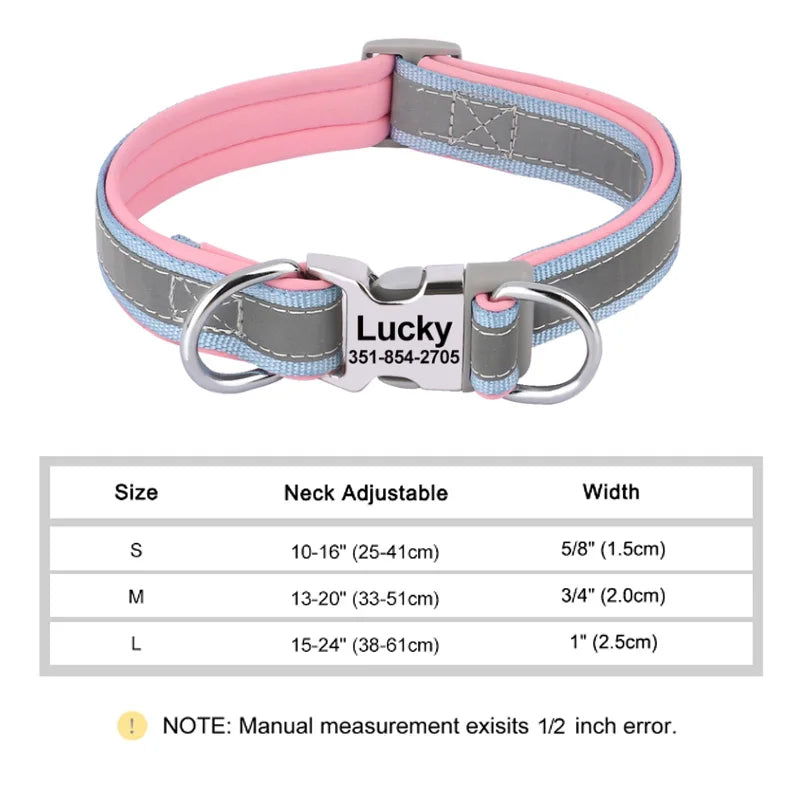 Custom Padded Nylon Dog Collar with Engraved Phone Number
