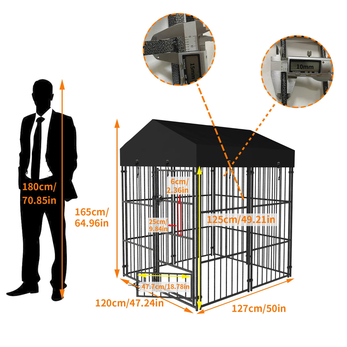 Outdoor Dog Kennel with Roof, Heavy Duty Metal Run