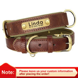PU Leather Dog Collar with Engraved Nameplate ID Tag, Padded